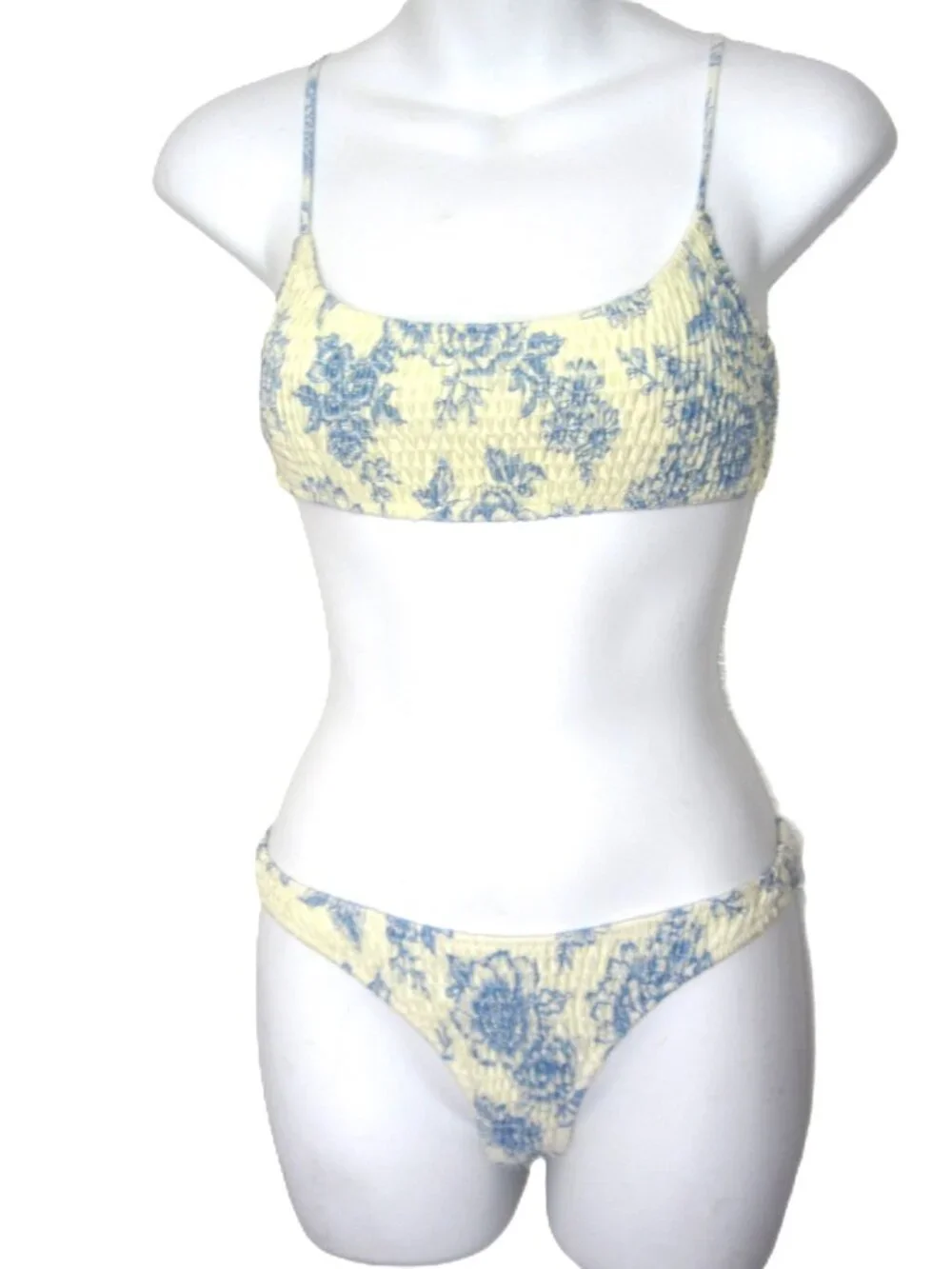 Triangl NEW Size S Inesa Bikini Indigo Cream Top Bottom Yellow Blue Floral